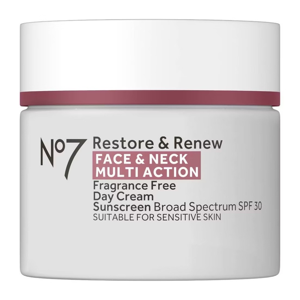 No7 Restore & Renew Face & Neck Multi Action Fragrance Free Day Cream with SPF 3